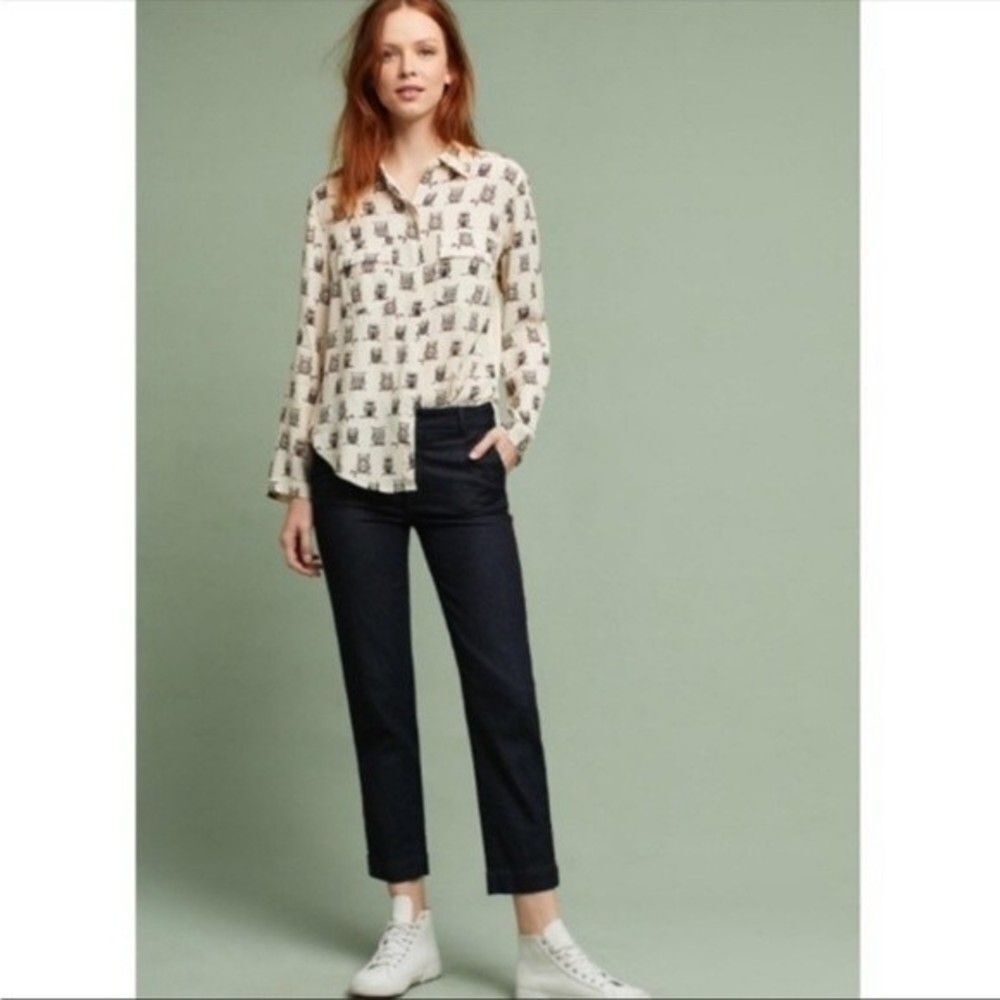 Anthropologie Porridge owl print blouse NWOT extra small 22I